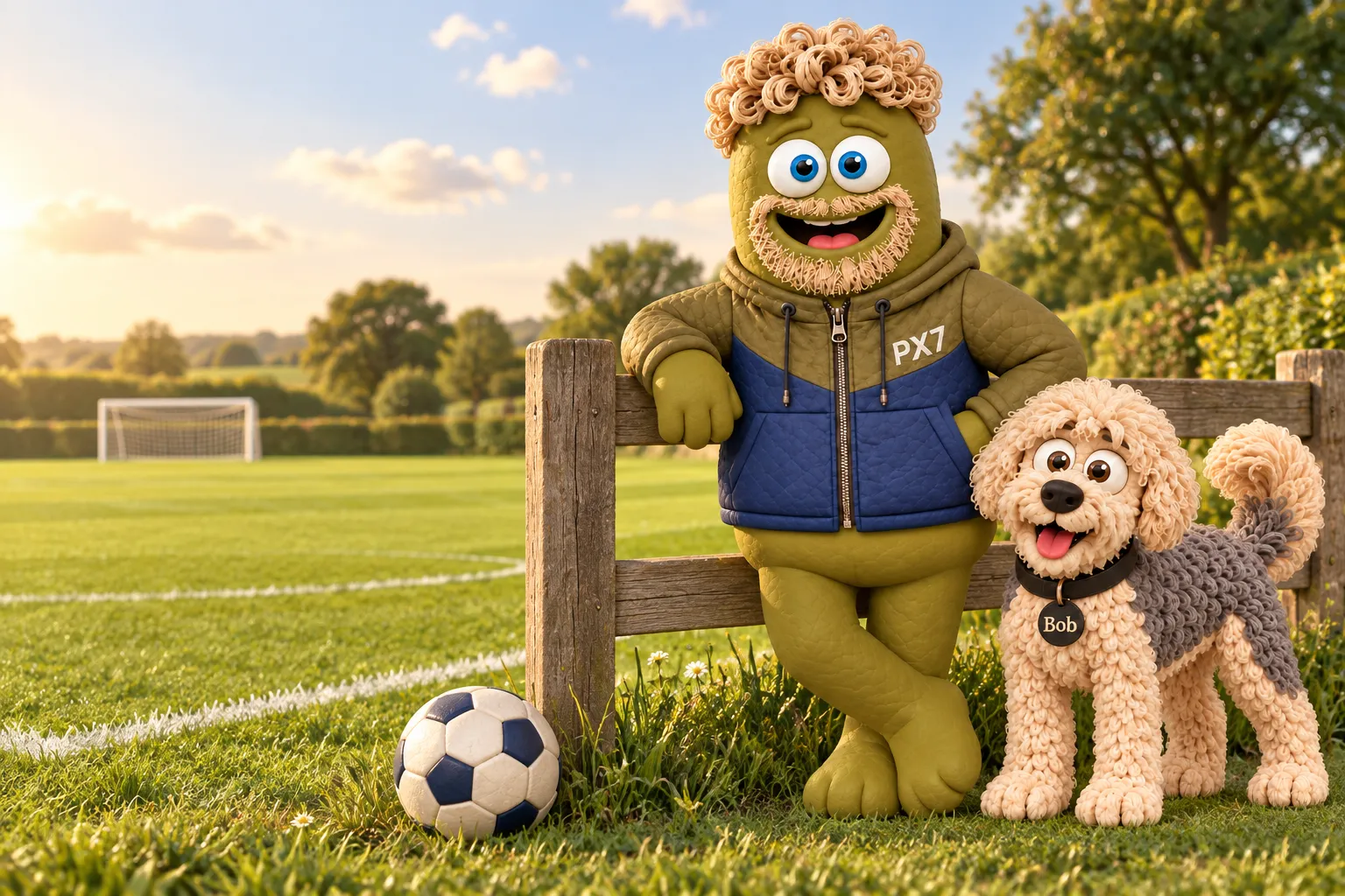 Jørgen and Bob beside the football pitch.